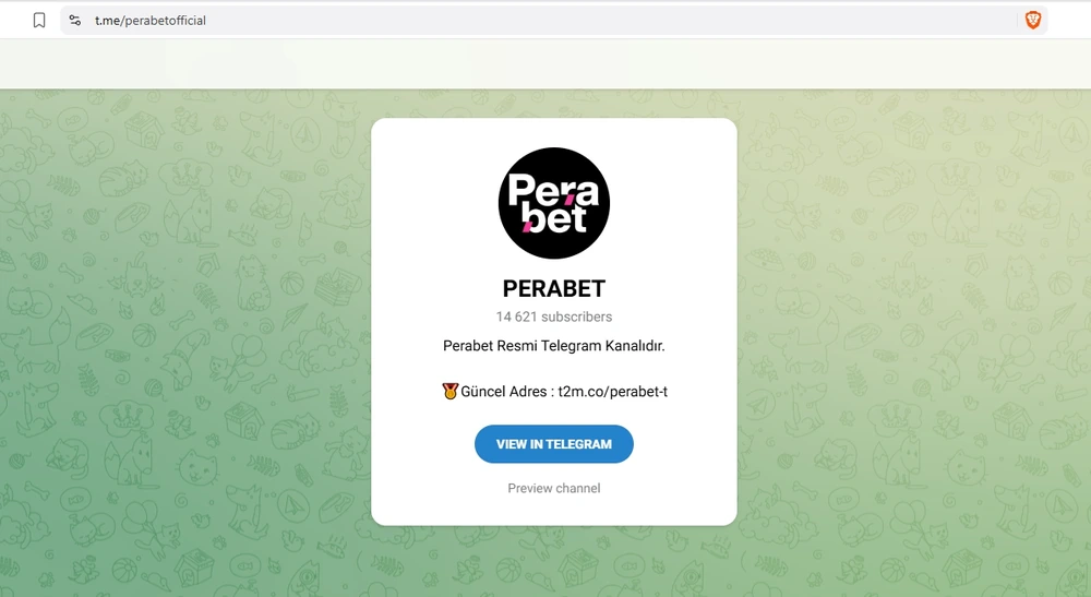 Kanal adı və profil keçidi olan PeraBet profili