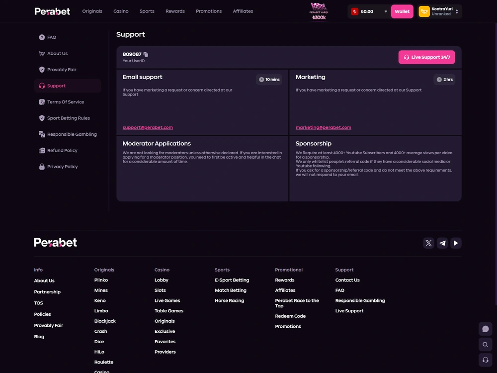 Support UI-nin real ekranı