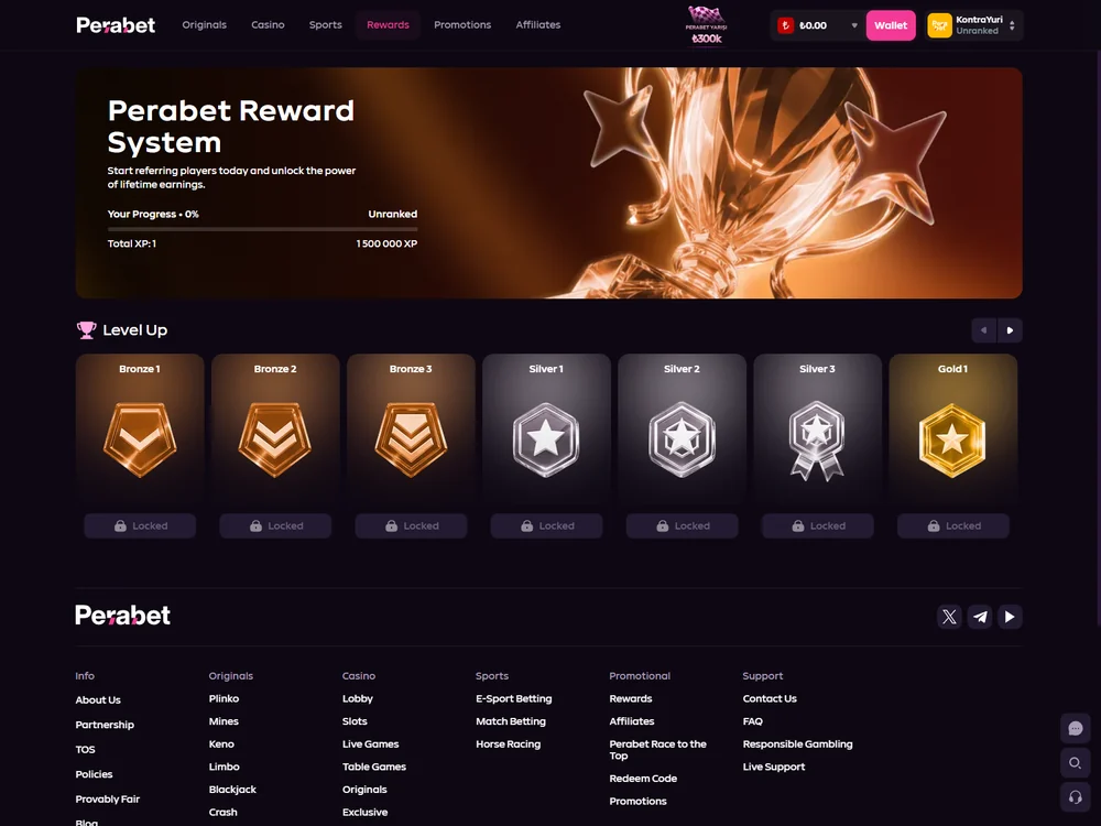 Bronze-dan Opal-a rütbələri göstərən Rewards interfeysi
