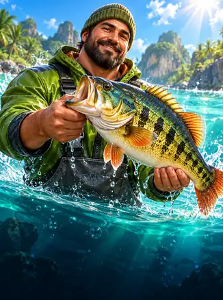 Big Bass Bonanza 1000: tropik su kənarında iri balıq tutan balıqçı