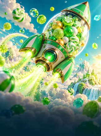PeraBet Rush 1000: havada yaşıl konfet raketi